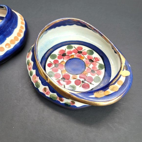 Majolica Holland Hand Painted Hat Cap Dishes Blue Floral Cr153 - Picture 5 of 16